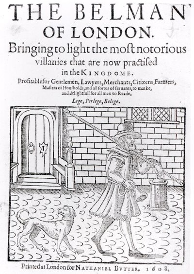 Le crieur de Londres, par Thomas Dekker, page de titre, imprimé par Nathaniel Butter, 1608 - English School