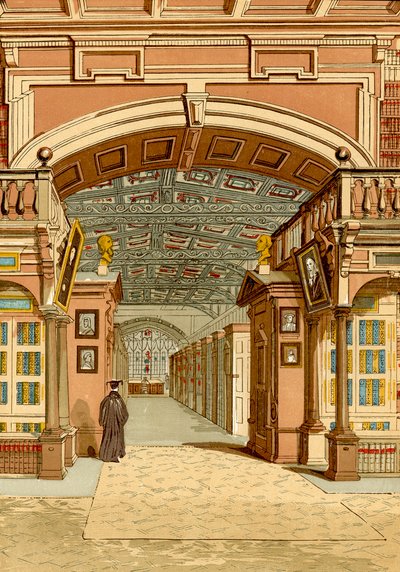 La bibliothèque Bodleian, Oxford (gravure en couleur) - English School