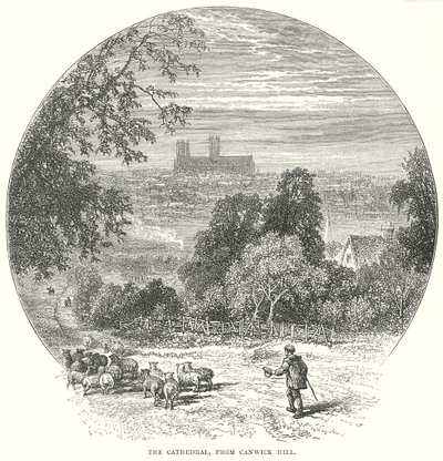 La cathédrale, vue de la colline de Canwick (gravure) - English School