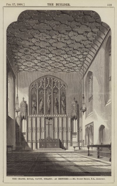 Chapelle Royale, Savoy, Strand, restaurée, M. Sydney Smirke, RA, Architecte (gravure) - English School