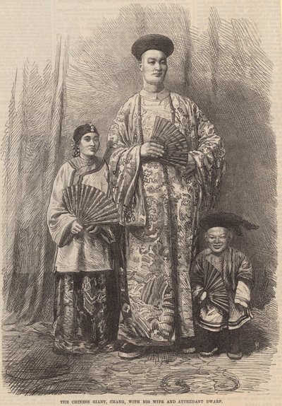 Le géant chinois, Chang, avec sa femme et son nain assistant - English School