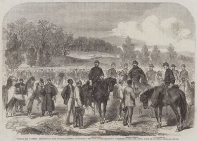 La guerre civile en Amérique, reconnaissance effectuée par le général Stoneman, accompagné du comte de Paris et du duc de Chartres, à Cedar Run (gravure) - English School