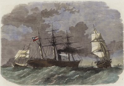 La corvette confédérée Sumter capturant deux navires marchands fédéraux au large de Gibraltar - English School