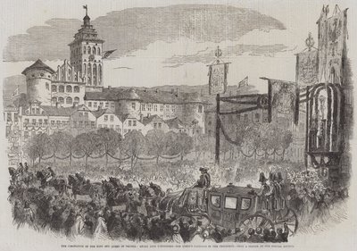 Le couronnement du roi et de la reine de Prusse, entrée à Königsberg, le carrosse de la reine dans la procession - English School