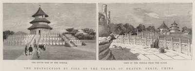 La destruction par le feu du Temple du Ciel, Pékin, Chine - English School