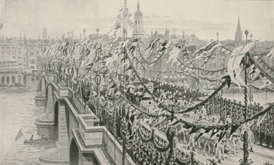 Le cortège du jubilé de diamant traversant le pont de Londres - English School