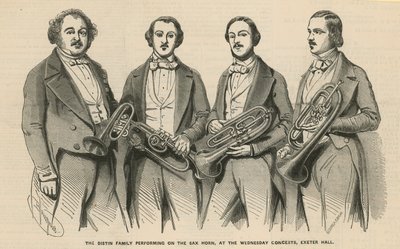 La famille Distin jouant du saxhorn aux concerts du mercredi, Exeter Hall - English School