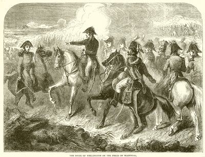 Le duc de Wellington sur le champ de bataille de Waterloo - English School