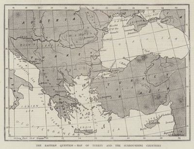 La question orientale, carte de la Turquie et des pays environnants (gravure) - English School