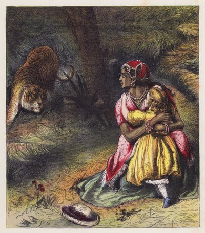 La fille anglaise et son ayah (lithographie en couleur) - English School