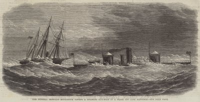 Le cuirassé fédéral Monadnock remorquant un canonnière en panne dans une tempête au large du cap Hatteras - English School