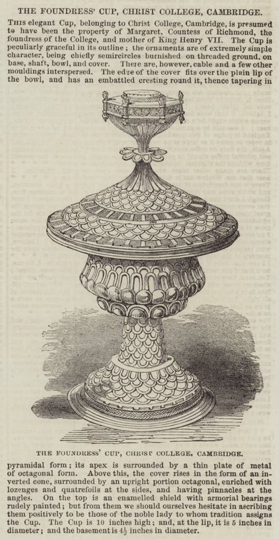 La coupe de la fondatrice, Christ College, Cambridge - English School