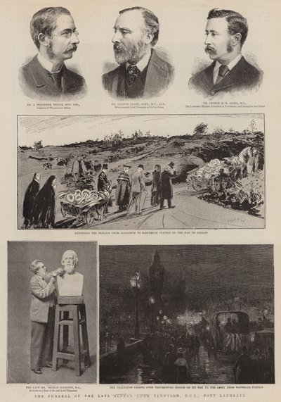 Les funérailles de feu Alfred Lord Tennyson, DCL, poète lauréat (gravure) - English School