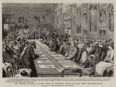 Les élections générales, les pairs écossais au palais de Holyrood élisant leurs représentants (gravure) - English School