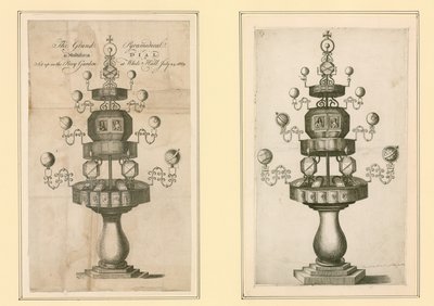 Le Grand Cadran Pyramidale et Multiforme installé dans le jardin privé à Whitehall, 24 juillet 1669 - English School