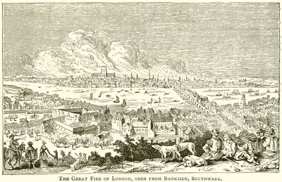 Le Grand Incendie de Londres, vu de Bankside, Southwark - English School