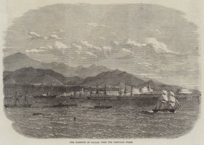 Le port de Callao, avec la flotte péruvienne (gravure) - English School