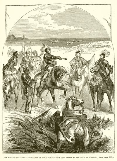 Le héraut délivrant un défi de combat singulier de Lord Huntly au duc de Somerset - English School