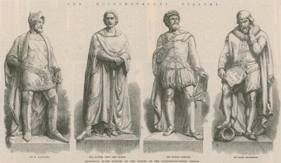 Le Viaduc de Holborn : Statues historiques en pierre sur les maisons du pont de Farringdon Street - English School