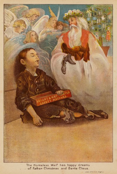 Le sans-abri rêve joyeusement du Père Noël et de Santa Claus - English School