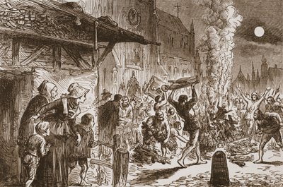 Les iconoclastes à Bâle brûlant des images et des idoles, illustration de L