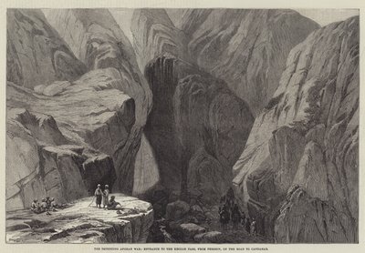 La guerre imminente en Afghanistan, entrée du col de Khojak, depuis Pershin, sur la route de Candahar (gravure) - English School