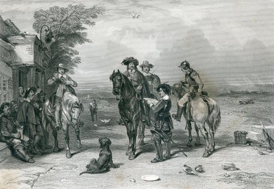 Le roi en route vers les Écossais, gravé par Frederick. T. Heath - English School