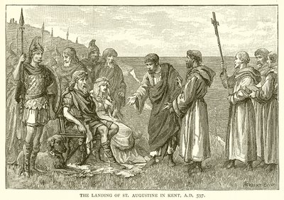 Le débarquement de Saint Augustin dans le Kent, 597 après J.-C. - English School
