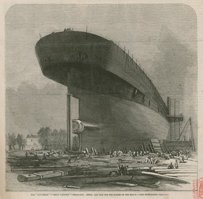 Le navire à vapeur Leviathan (Great Eastern); poupe et boss pour les pales de l