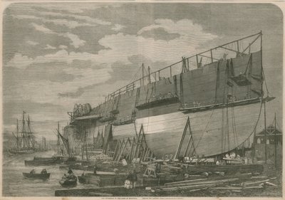 Le Leviathan dans le chantier à Millwall, Londres, avant le lancement - English School