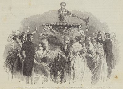 Le magnifique rafraîchissoir en argent doré, au château de Windsor, scène dans la galerie de Waterloo, au baptême royal - English School