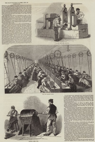 La fabrication des plumes en acier à Birmingham (gravure) - English School