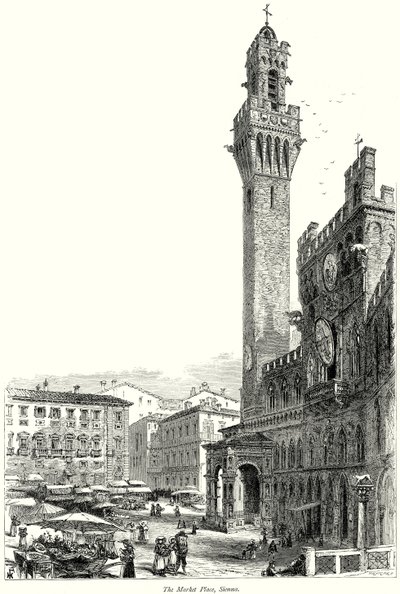 Place du marché, Sienne (gravure) - English School