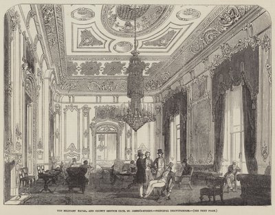 Le club de service militaire, naval et de comté, rue St James, salon principal (gravure) - English School
