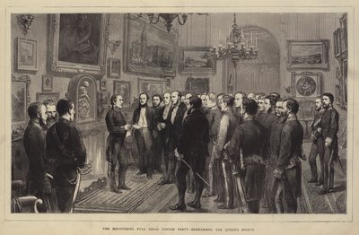 Le dîner officiel ministériel, répétant le discours de la Reine (gravure) - English School