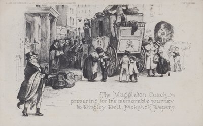 Le carrosse de Muggleton, préparant le voyage mémorable à Dingley Dell, Pickwick Papers - English School