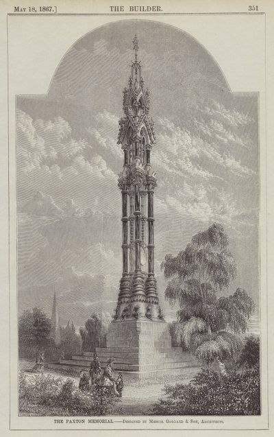 Mémorial Paxton, conçu par MM. Goddard et Fils, Architectes (gravure) - English School