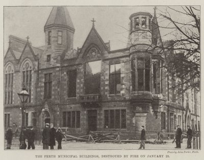Les bâtiments municipaux de Perth, détruits par le feu le 23 janvier (gravure) - English School