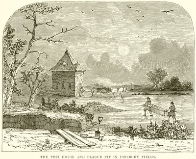 La maison de la peste et la fosse commune à Finsbury Fields - English School