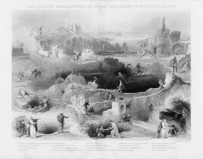 Le Voyage du Pèlerin de la Cité de la Destruction à la Cité Céleste (gravure) - English School