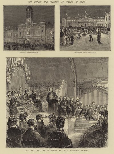Le prince et la princesse de Galles à Derby (gravure) - English School