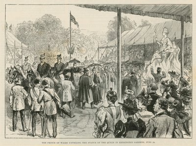 Le prince de Galles dévoilant la statue de la reine dans les jardins de Kensington - English School