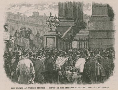 Maladie du Prince de Galles : Foule au Mansion House lisant les bulletins - English School