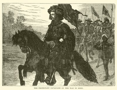 La cavalcade protestante en route vers Berne (gravure) - English School