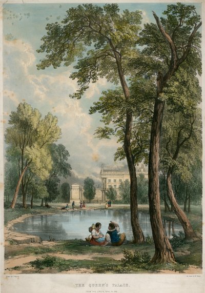 Le palais de la Reine, depuis Green Park en 1836 - English School