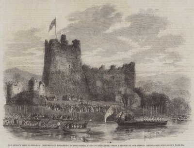 La visite de la reine en Irlande, Sa Majesté embarquant au château de Ross, lacs de Killarney - English School