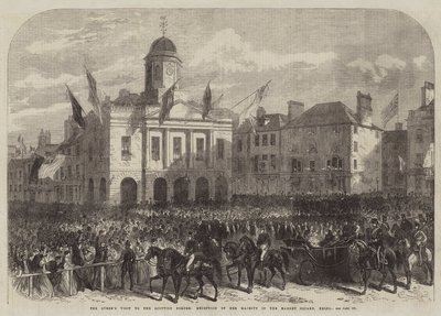 Visite de la reine à la frontière écossaise, réception de Sa Majesté sur la place du marché, Kelso - English School