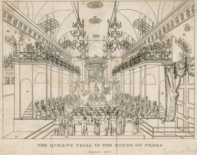 Le procès de la reine à la Chambre des pairs, août 1820 - English School