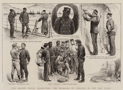 Les récentes manœuvres navales, les humours du ravitaillement en charbon dans la flotte rouge (gravure) - English School