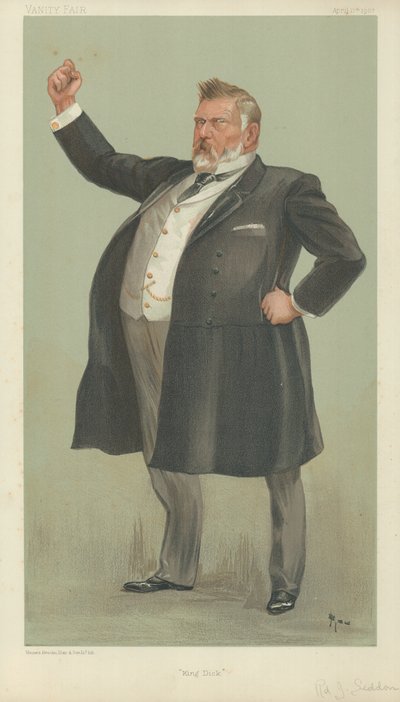 Le Très Honorable Richard John Seddon, King Dick, 17 avril 1902, caricature de Vanity Fair - English School